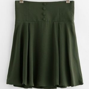 Buttoned Wide Waistband Swing Skirt